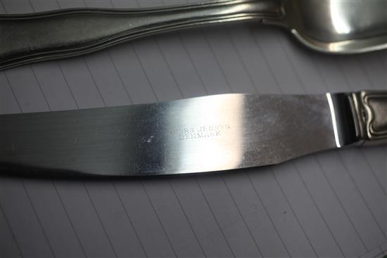 A 1960s canteen of Georg Jensen Danish sterling silver Dobbeltriflet pattern cutlery for six, pattern.